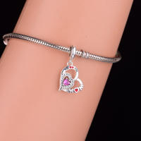 Pulsera de Encanto Original para Hacer Joyería de Día de Madre Regalo para Mujeres 100% Plata 925 Corazón de Pareja 'Yo Te Amo' con Cuentas - details 1