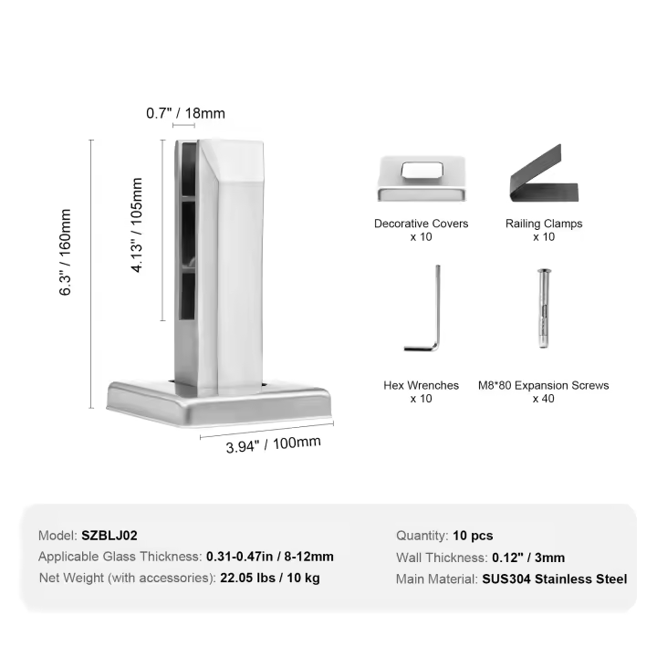 Succebuy Varnilla de Vidrio Cuadrada Soporte de Estante de Acero Inoxidable 304 - 1