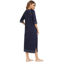 Bata larga de media manga con cremallera para mujer, ropa de dormir de longitud completa, Camisón con bolsillos, bata de baño - details 3