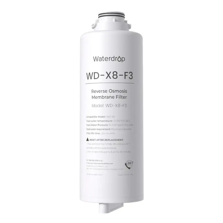 Filtro Waterdrop WD-X8-F3, reemplazo individual para sistema de ósmosis inversa WD-X8 800 GPD, vida útil de 24 meses, reduce PFAS - 1