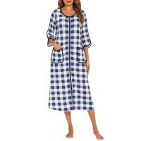 Bata larga con cremallera para mujer, ropa de dormir de longitud completa con bolsillos, camisón de manga 3/4, bata de baño - details 45