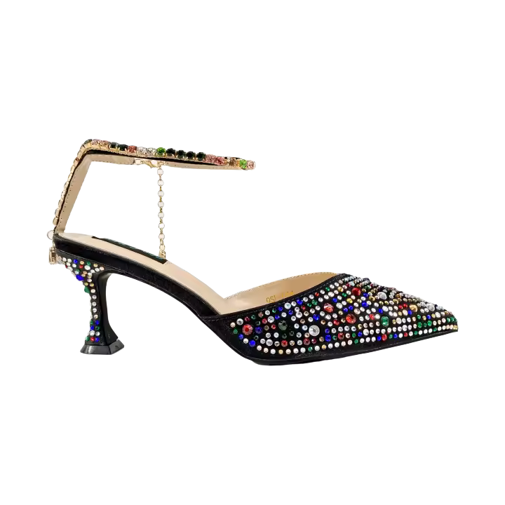 Zapatos De Tacón Alto Para Mujer Con Cordón Y Strap De Tobillo En Color Arcoíris Y Negro De QueenaYan Estilo Africano Y Party - 1