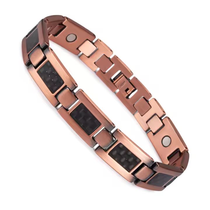 Pulsera de Cobre Puro para Hombres Ancha de 12mm Fibra de Carbono Negra Terapia Magnética - 1