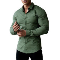 Camisa lisa de manga larga para hombre, ropa deportiva superajustada, informal, a la moda, para negocios y eventos sociales - details 5