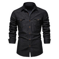 AIOPESON-Camisa vaquera de algodón elástico para hombre, camisa de manga larga de calidad, informal, ajustada, de diseñador - details 3
