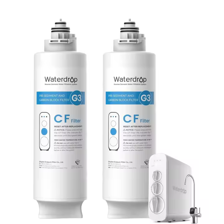 Waterdrop Filtro WD-G3-N1CF, 6 Meses de Vida Util, Recambio Para el Sistema de Osmosis Inversa WD-G3-W, Pack de 2 Unidades - 1