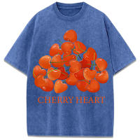 Camiseta lavada con estampado de corazón de cereza fresca para mujer, camiseta de algodón de Hip Hop, ropa holgada con cuello redondo, camisetas que combinan con todo Y2K - details 9