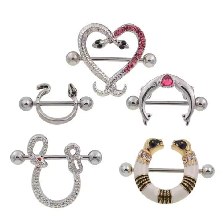 1 par de joyas para piercing corporal, un par de anillos para piercing en forma de serpiente, anillo de acero quirúrgico para pezón, piercing para mujer y niña, regalos - 1