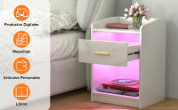 Rcynview Mesa de Noche LED Diseño Rectangular Moderno con 1 Cajón Iluminación LED 16 Colores - details 2