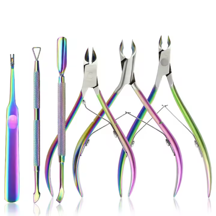 Juego de tijeras de acero inoxidable para uñas, cortaúñas para cutículas, piel muerta, cortador de arcoíris, herramientas de manicura, 6 unidades - 1