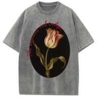 Camiseta lavada con estampado de Twlipws rojo antiguo para mujer, camisetas informales de algodón, ropa Multicolor de verano de Hip Hop, Top holgado que combina con todo - details 8