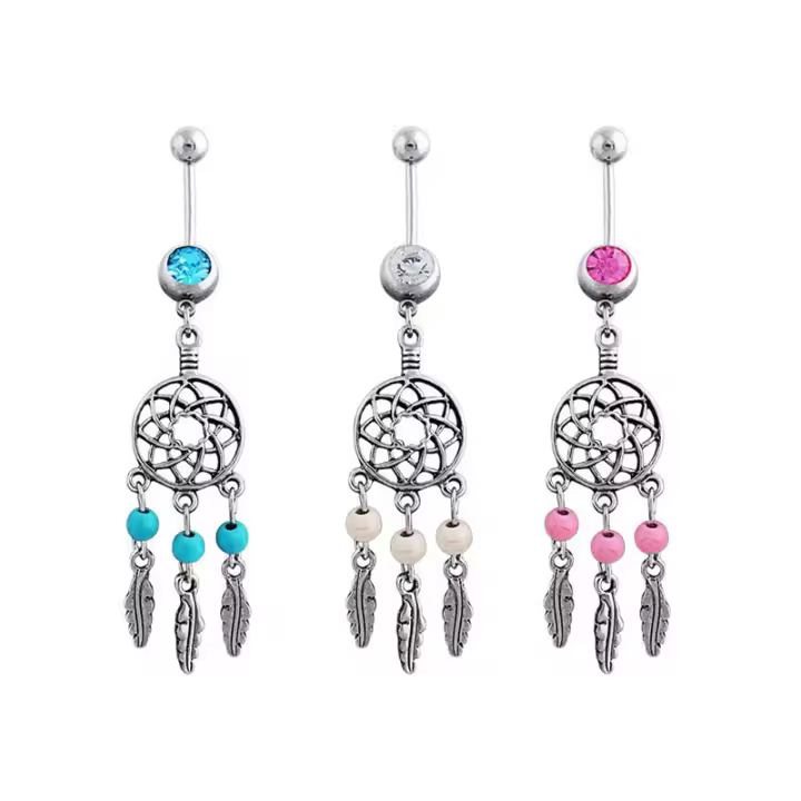Atrapasueños de cristal austriaco para el Ombligo, Piercing de acero quirúrgico para Ombligo, 2 piezas - 1