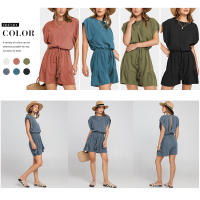 Nuevo mono de verano de algodón y lino, mono suelto de cintura casual de manga corta para mujeres - details 9