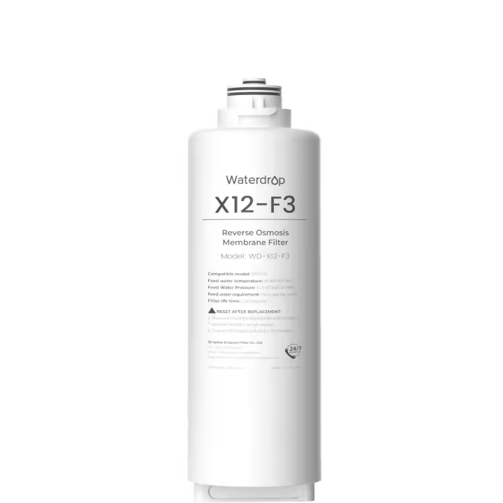 Filtro Waterdrop WD-X12-F3, reemplazo para sistema de ósmosis inversa alcalina X12-Basic y WD-X12 1200 GPD, vida útil de 24 meses, reduce PFAS - 1