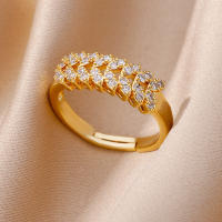 Anillos abiertos de circonio de acero inoxidable de Color dorado para mujer, estética clásica, uso diario, anillo abierto ajustable, regalo de joyería de vacaciones - details 0