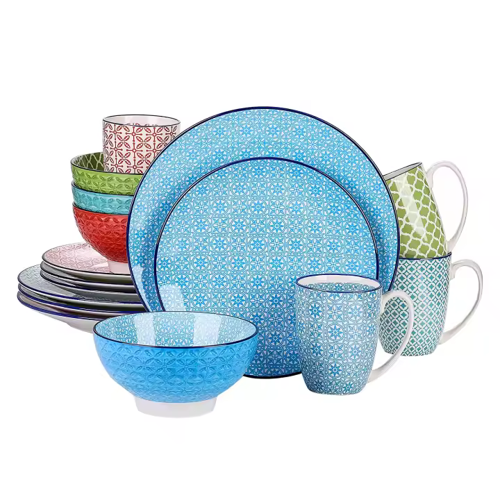 Vancasso-vajilla de porcelana Macaron, 16 piezas, 4 platos de cena, postre, cuencos, tazas, servicio para 4 personas - 1