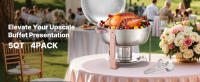 SucceBuy Juego de buffet para calentar comida, paquete de 4 de 5 cuartos, calentador de alimentos de acero inoxidable con 4 sartenes de tamaño completo, servidor redondo para catering con tapa, bandeja para agua, ideal para bodas, fiestas y banquetes, oro - details 0
