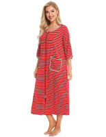 Bata larga con cremallera para mujer, ropa de dormir de longitud completa con bolsillos, camisón de manga 3/4, bata de baño - details 38