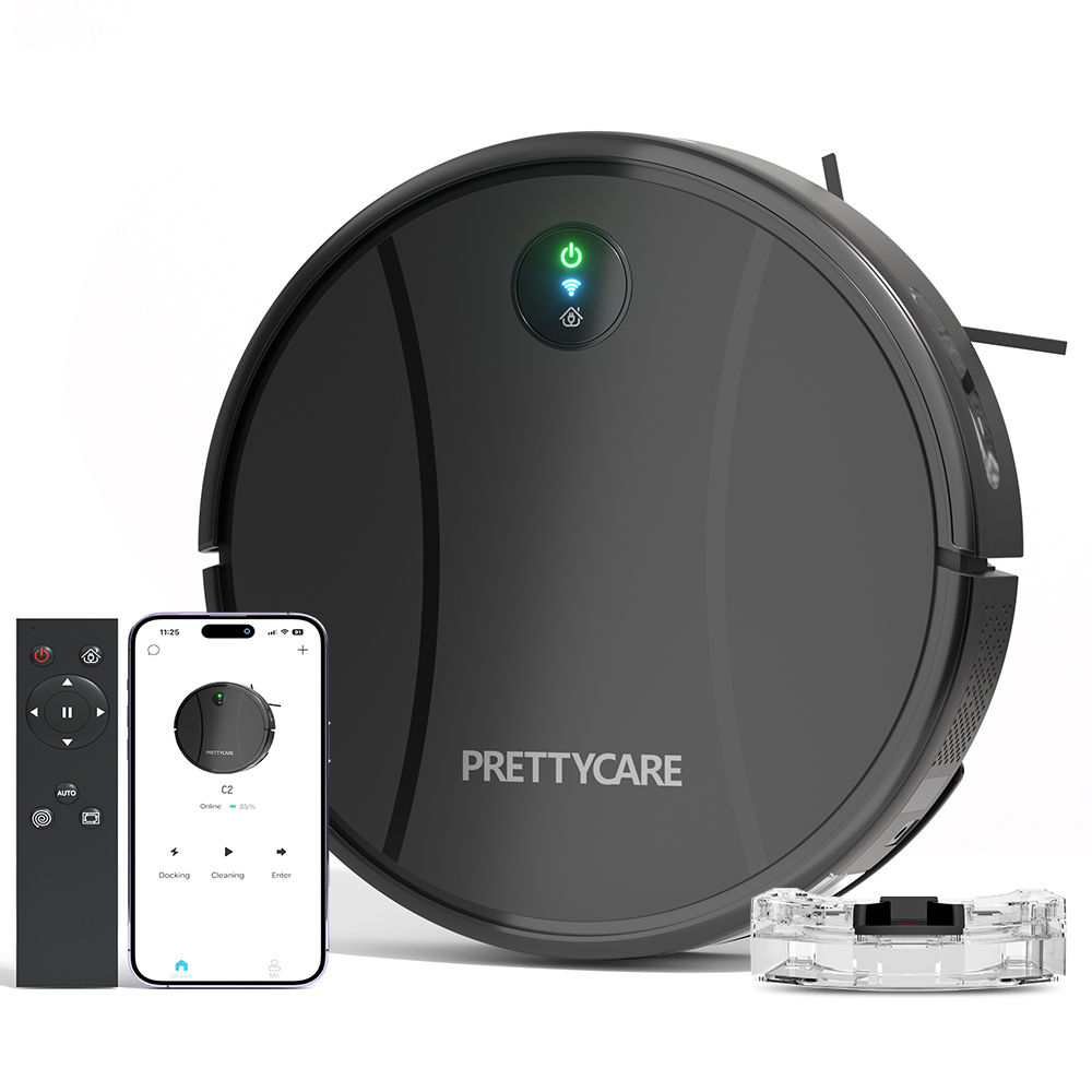 PrettyCare-Robot Aspirador C2, Fregona, Aspira y Barre al mismo tiempo, 4000Pa, Autonomía de 150 Minutos, aplicación/remoto/control