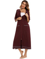 Bata larga de media manga con cremallera para mujer, ropa de dormir de longitud completa, Camisón con bolsillos, bata de baño - details 14