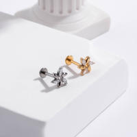 Pendientes pequeños de ópalo de flor de titanio F136 para niña adolescente, Labret roscado superior, PIERC para labio, cartílago de la oreja, Tragus Helix, 1 unidad - details 2