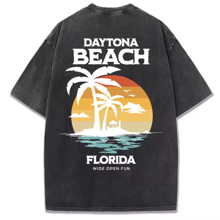 Daytone Beach Florida-Camisetas lavadas con estampado para mujer, camisetas informales de verano, Top suave y cómodo, ropa de calle deportiva de gran tamaño - 1