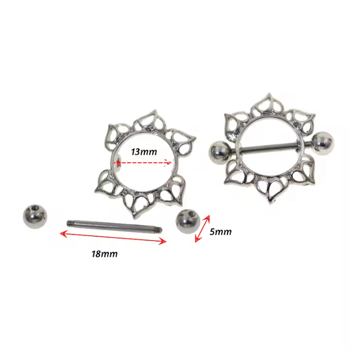 Piercing con forma de flor para pezón, piercing sexy de acero inoxidable 316l, joyería corporal, barra de cadena para el vientre, piercing para pezón, piercing para ombligo, 2 uds. - 1
