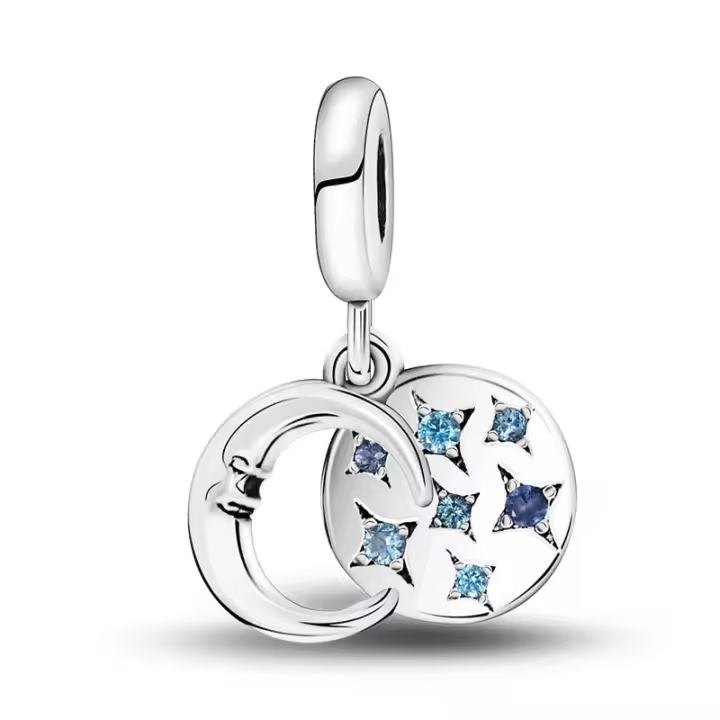 Abalorios de Plata 925 con Diseño de Cielo Estrellado Azul, Estrellas y Luna, Compatibles con Pulseras de Plata 925 Originales, para Fabricación de Joyería DIY para Mujer - 1
