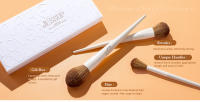 Jessup - Juego de 5 brochas de maquillaje veganas para base, rubor, bronceador, contorno y polvos fijadores, gris claro, T493 - details 3