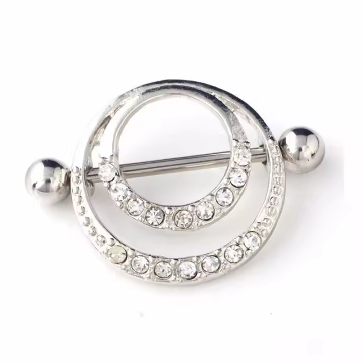 Anillos redondos dobles para pezones, Piercing de pezón de aleación, joyería corporal, 2 piezas, 16G - 1