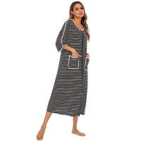 Bata larga con cremallera para mujer, ropa de dormir de longitud completa con bolsillos, camisón de manga 3/4, bata de baño - details 2