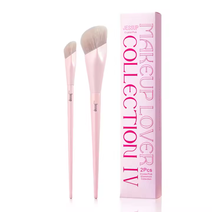 Jessup-brocha para base y corrector, juego de pinceles de maquillaje rosa, 2 piezas, brochas sintéticas Premium, T497 - 1