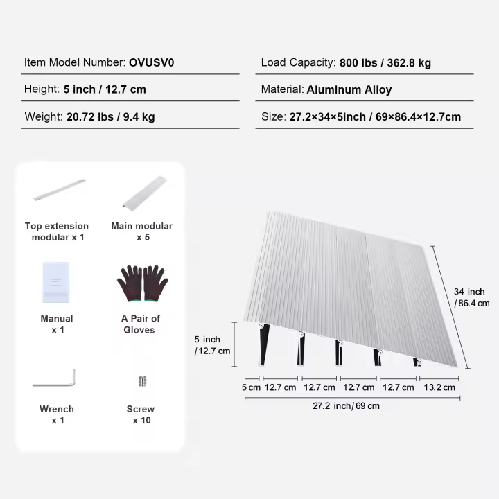 SucceBuy Rampa de umbral de puerta, rampa de aluminio ajustable para sillas de ruedas, scooters y sillas eléctricas - 1