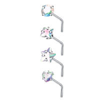 Juego de pendientes de acero quirúrgico para piercing de nariz, conjunto de anillos cuadrados para piercing en forma de l, Estrella real, 4 piezas - details 11