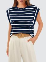 Camiseta a rayas de manga raglán para mujer, Tops de verano a rayas rojas Macron S - details 23