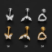 Pendientes de plata de ley 925 con forma de corazón para mujer, joyería fina de circonita blanca, Piercing de mariposa, para fiesta de boda, 1 par - details 1