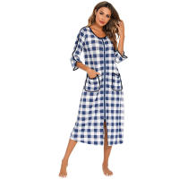 Bata larga con cremallera para mujer, ropa de dormir de longitud completa con bolsillos, camisón de manga 3/4, bata de baño - details 49