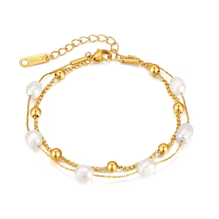 Pulsera de Perlas Vintage Acero Inoxidable y Perlas Encapuche Accesorio de Mano Elegante para Mujeres Mayores de 8 Años - 1