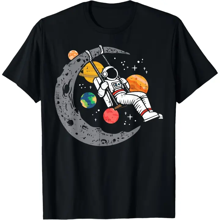 Astronauta Luna Swing Planetas Espacio Galaxia Mujeres Niños Hombres Camiseta Hombre Camiseta - 1