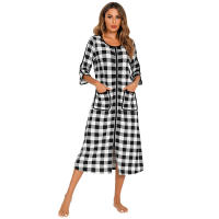 Bata larga con cremallera para mujer, ropa de dormir de longitud completa con bolsillos, camisón de manga 3/4, bata de baño - details 53