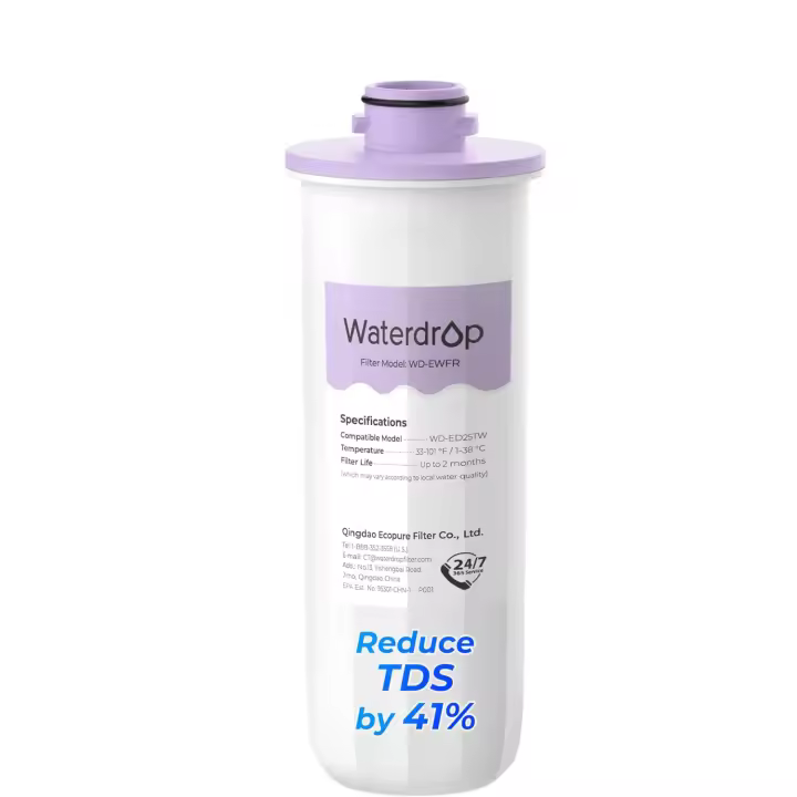 Waterdrop WD-EWFR Filtro de repuesto para dispensador de gotas de agua recargable WD-ED25TW, reduce el TDS en un 41%, preserva los minerales esenciales, mejora el sabor - 1