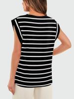 Camiseta a rayas de manga raglán para mujer, Tops de verano a rayas rojas Macron S - details 16