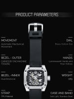 Reloj Mecánico para Hombres NORTH EDGE SPACE X Resistente al Agua 100M para Deportes al Aire Libre y Natación con Correa de Goma y Vidrio Mineral Movimiento Mecánico Color Negro - details 7