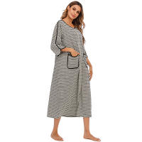 Bata larga con cremallera para mujer, ropa de dormir de longitud completa con bolsillos, camisón de manga 3/4, bata de baño - details 10