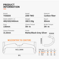 TOSEEK ZXB-TWO Bike Carbon Road Handlebar 400/420/440mm UD Matt Internal Routing Road Bicycle Handle Bar Bikes Parts - details 3