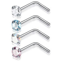 Juego de pendientes de acero quirúrgico para piercing de nariz, conjunto de anillos cuadrados para piercing en forma de l, Estrella real, 4 piezas - details 12