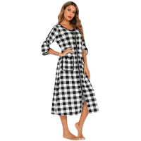 Bata larga con cremallera para mujer, ropa de dormir de longitud completa con bolsillos, camisón de manga 3/4, bata de baño - details 55