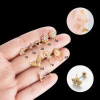 Anillo de barra de labio Labret, extremo de bola, borla, ala, 20G, flor de cristal, Cruz, CZ, cartílago, Tragus, hélice, Piercing, pendientes planos, 2 piezas - details 0