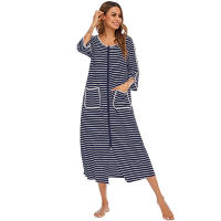 Bata larga con cremallera para mujer, ropa de dormir de longitud completa con bolsillos, camisón de manga 3/4, bata de baño - details 22