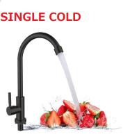 Grifo de cocina de acero inoxidable 304, grifería giratoria de un solo frío, estilo europeo, color negro mate - details 1